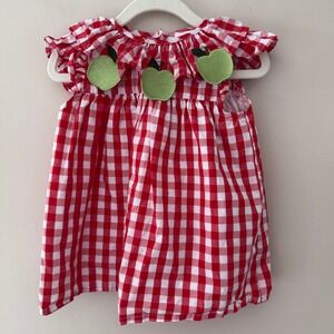 Stitchy Fish Red Gingham Apple Applique Ruffle Dress 18M Cotton Summer Toddler